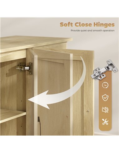 HOMCOM Sideboard with 2 Drawers Modern Storage Cabinet, Kitchen Cupboard with Adjustable Shelf and 3 Doors Natural