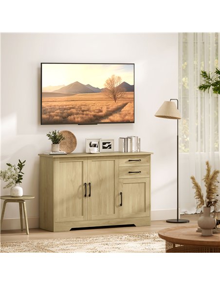 HOMCOM Sideboard with 2 Drawers Modern Storage Cabinet, Kitchen Cupboard with Adjustable Shelf and 3 Doors Natural - pic 193367 | FastDaddyshop