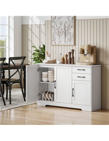 HOMCOM Sideboard with 2 Drawers Modern Storage Cabinet, Kitchen Cupboard with Adjustable Shelf and 3 Doors White