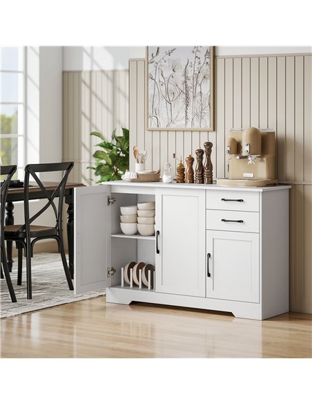 HOMCOM Sideboard with 2 Drawers Modern Storage Cabinet, Kitchen Cupboard with Adjustable Shelf and 3 Doors White - pic 193370 | FastDaddyshop