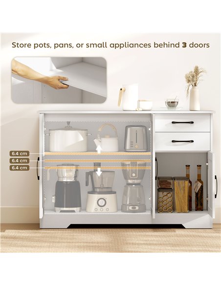 HOMCOM Sideboard with 2 Drawers Modern Storage Cabinet, Kitchen Cupboard with Adjustable Shelf and 3 Doors White - pic 193372 | FastDaddyshop