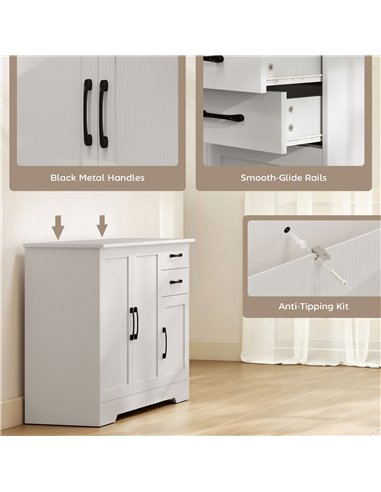 HOMCOM Sideboard with 2 Drawers Modern Storage Cabinet, Kitchen Cupboard with Adjustable Shelf and 3 Doors White