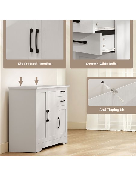 HOMCOM Sideboard with 2 Drawers Modern Storage Cabinet, Kitchen Cupboard with Adjustable Shelf and 3 Doors White - pic 193375 | FastDaddyshop
