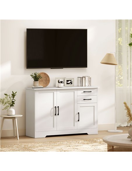 HOMCOM Sideboard with 2 Drawers Modern Storage Cabinet, Kitchen Cupboard with Adjustable Shelf and 3 Doors White - pic 193376 | FastDaddyshop