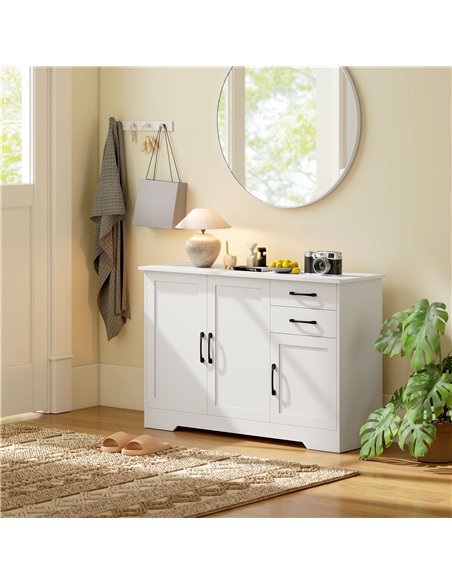 HOMCOM Sideboard with 2 Drawers Modern Storage Cabinet, Kitchen Cupboard with Adjustable Shelf and 3 Doors White - pic 193377 | FastDaddyshop
