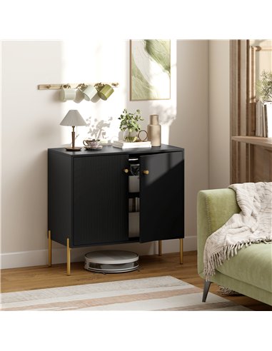 HOMCOM Sideboard Buffet Cabinet, Coffee Bar Cabinet with Fluted Doors and Adjustable Shelf, Black
