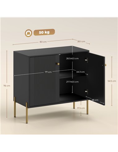 HOMCOM Sideboard Buffet Cabinet, Coffee Bar Cabinet with Fluted Doors and Adjustable Shelf, Black