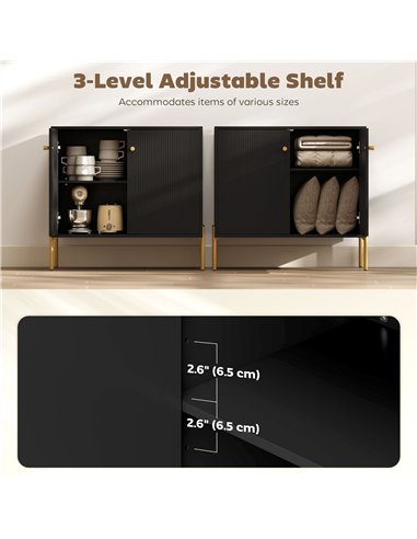HOMCOM Sideboard Buffet Cabinet, Coffee Bar Cabinet with Fluted Doors and Adjustable Shelf, Black