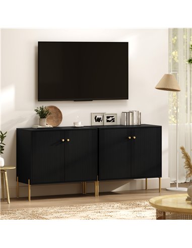 HOMCOM Sideboard Buffet Cabinet, Coffee Bar Cabinet with Fluted Doors and Adjustable Shelf, Black