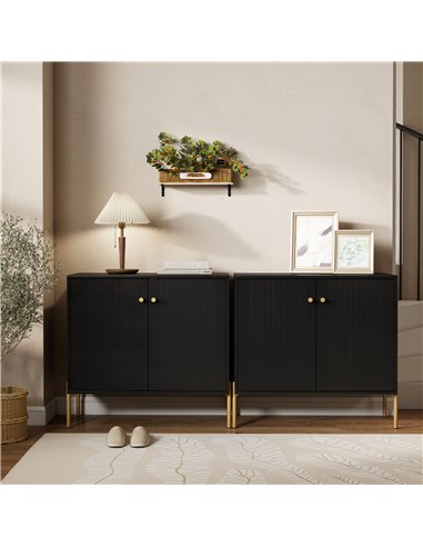 HOMCOM Sideboard Buffet Cabinet, Coffee Bar Cabinet with Fluted Doors and Adjustable Shelf, Black