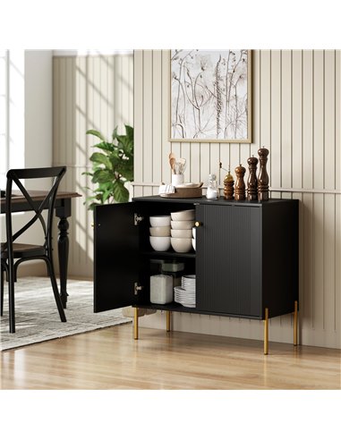 HOMCOM Sideboard Buffet Cabinet, Coffee Bar Cabinet with Fluted Doors and Adjustable Shelf, Black