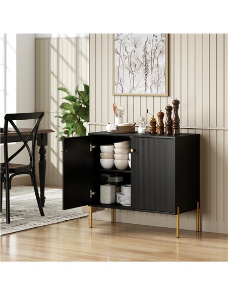 HOMCOM Sideboard Buffet Cabinet, Coffee Bar Cabinet with Fluted Doors and Adjustable Shelf, Black - pic 193386 | FastDaddyshop