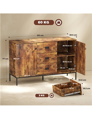 HOMCOM Modern Rustic Brown Sideboard