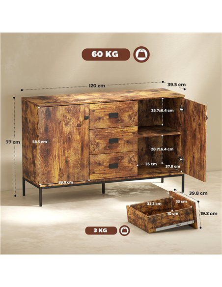 HOMCOM Modern Rustic Brown Sideboard - pic 193389 | FastDaddyshop