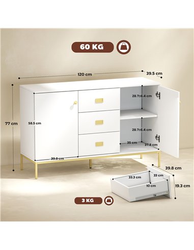 HOMCOM Modern White and Gold Sideboard