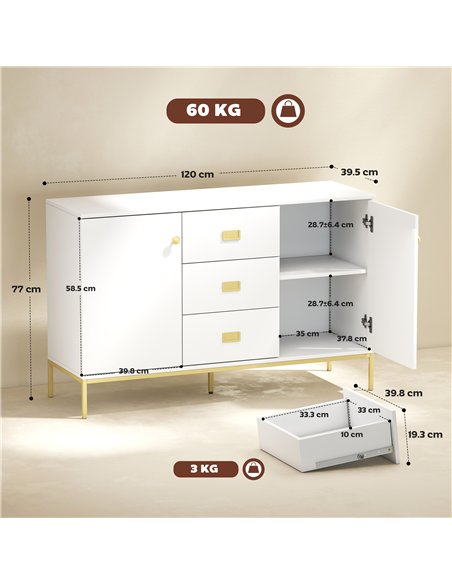 HOMCOM Modern White and Gold Sideboard - pic 193398 | FastDaddyshop