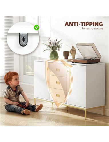 HOMCOM Modern White and Gold Sideboard