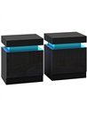 HOMCOM Black Bedside Table with LED Light, High Gloss Front Nightstand with 2 Drawers, for Living Room, Bedroom, Set of 2