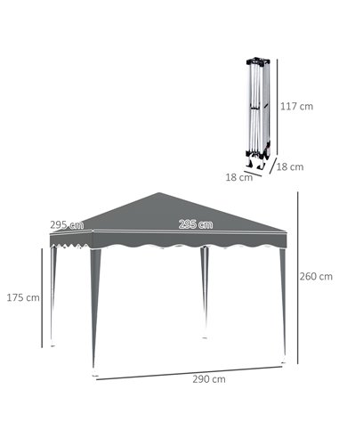 Outsunny 3x3m Pop Up Gazebo with Carry Bag, Wave Edge, Grey