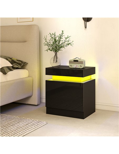HOMCOM Black Bedside Table with LED Light, High Gloss Front Nightstand with 2 Drawers, for Living Room, Bedroom, Set of 2 - pic 193412 | FastDaddyshop