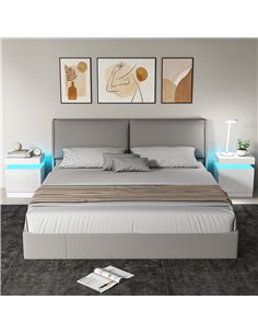 HOMCOM White Bedside Table with LED Light, High Gloss Front Nightstand with 2 Drawers, for Living Room, Bedroom, Set of 2 2