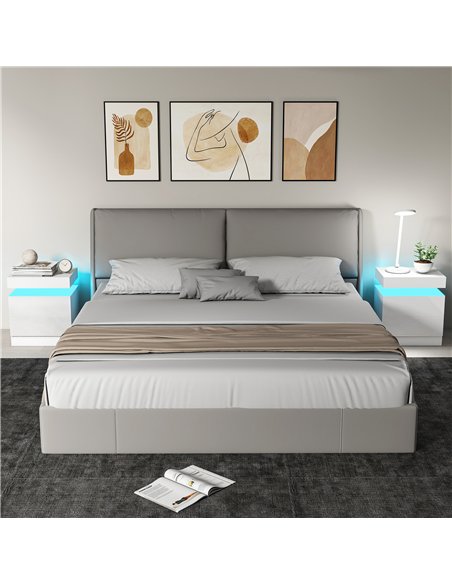 HOMCOM White Bedside Table with LED Light, High Gloss Front Nightstand with 2 Drawers, for Living Room, Bedroom, Set of 2 - pic 193415 | FastDaddyshop