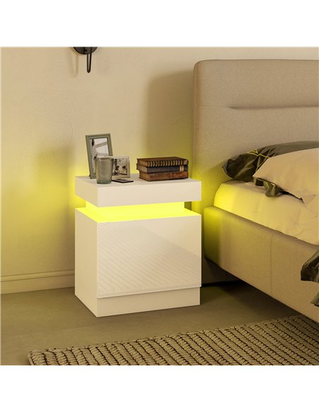 HOMCOM White Bedside Table with LED Light, High Gloss Front Nightstand with 2 Drawers, for Living Room, Bedroom, Set of 2 - pic 193421 | FastDaddyshop
