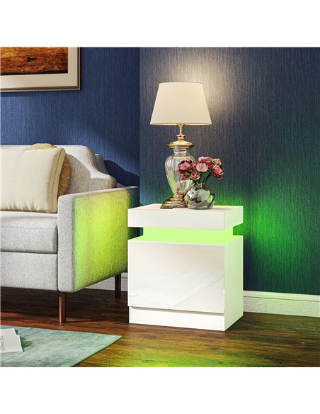 HOMCOM White Bedside Table with LED Light, High Gloss Front Nightstand with 2 Drawers, for Living Room, Bedroom, Set of 2 - pic 193422 | FastDaddyshop