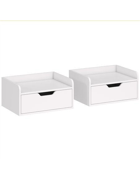 HOMCOM Floating Nightstands Set of 2, Wall Mounted Bedside Table with Drawer for Bedroom, White - pic 193423 | FastDaddyshop
