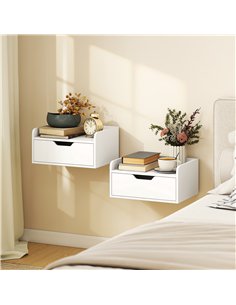 HOMCOM Floating Nightstands Set of 2, Wall Mounted Bedside Table with Drawer for Bedroom, White 2