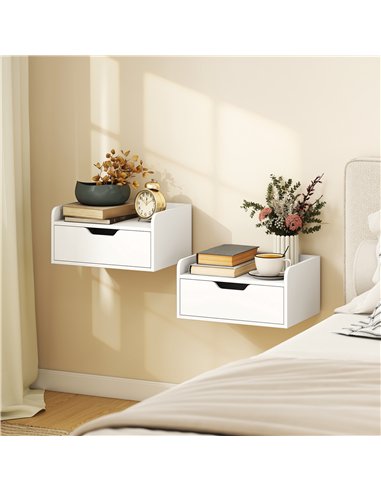 HOMCOM Floating Nightstands Set of 2, Wall Mounted Bedside Table with Drawer for Bedroom, White