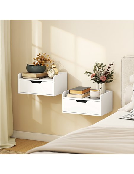 HOMCOM Floating Nightstands Set of 2, Wall Mounted Bedside Table with Drawer for Bedroom, White - pic 193424 | FastDaddyshop