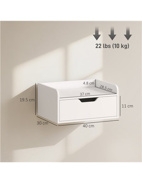 HOMCOM Floating Nightstands Set of 2, Wall Mounted Bedside Table with Drawer for Bedroom, White - pic 193425 | FastDaddyshop