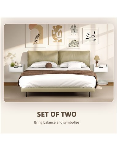 HOMCOM Floating Nightstands Set of 2, Wall Mounted Bedside Table with Drawer for Bedroom, White