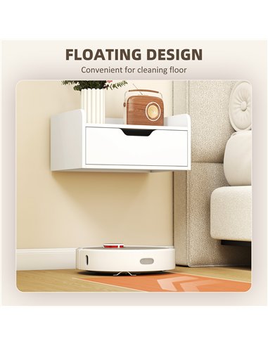 HOMCOM Floating Nightstands Set of 2, Wall Mounted Bedside Table with Drawer for Bedroom, White
