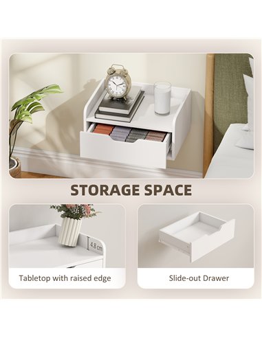 HOMCOM Floating Nightstands Set of 2, Wall Mounted Bedside Table with Drawer for Bedroom, White