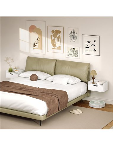HOMCOM Floating Nightstands Set of 2, Wall Mounted Bedside Table with Drawer for Bedroom, White