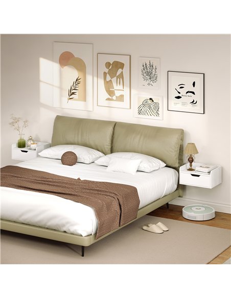 HOMCOM Floating Nightstands Set of 2, Wall Mounted Bedside Table with Drawer for Bedroom, White - pic 193429 | FastDaddyshop