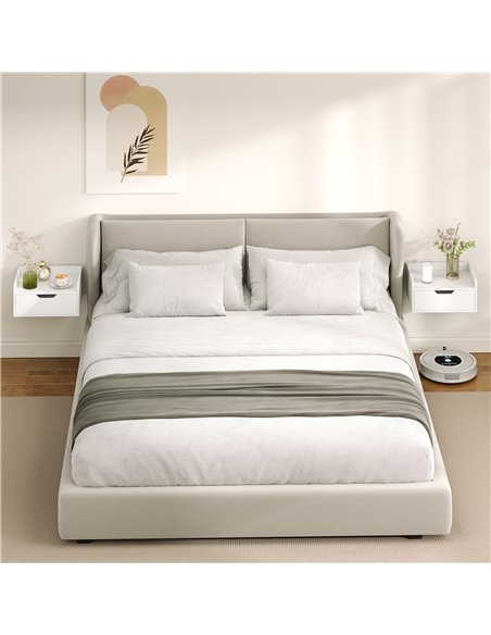 HOMCOM Floating Nightstands Set of 2, Wall Mounted Bedside Table with Drawer for Bedroom, White - pic 193430 | FastDaddyshop