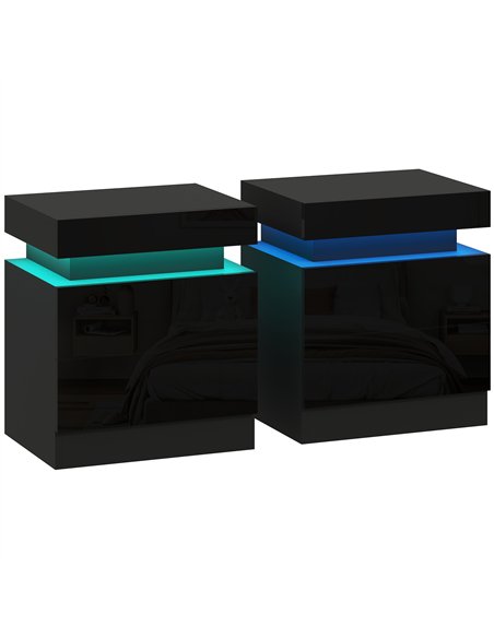 HOMCOM High Gloss Front Bedside Tables Set of 2, Nightstands with RGB LED Light and 2 Drawers, Chest of Drawers for Bedroom, Liv - pic 193432 | FastDaddyshop