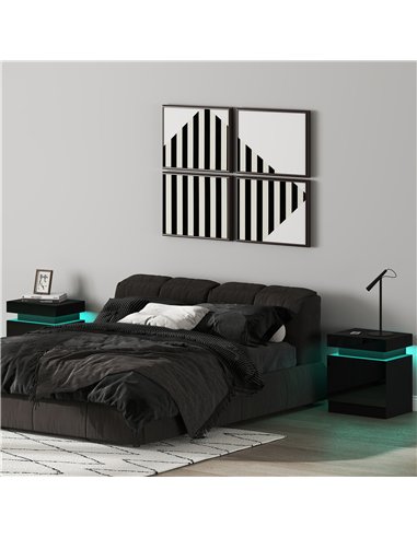 HOMCOM High Gloss Front Bedside Tables Set of 2, Nightstands with RGB LED Light and 2 Drawers, Chest of Drawers for Bedroom, Liv