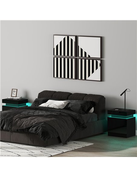 HOMCOM High Gloss Front Bedside Tables Set of 2, Nightstands with RGB LED Light and 2 Drawers, Chest of Drawers for Bedroom, Liv - pic 193433 | FastDaddyshop