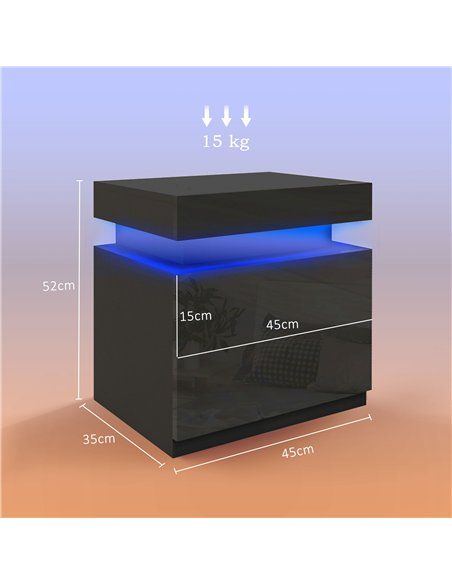 HOMCOM High Gloss Front Bedside Tables Set of 2, Nightstands with RGB LED Light and 2 Drawers, Chest of Drawers for Bedroom, Liv - pic 193434 | FastDaddyshop
