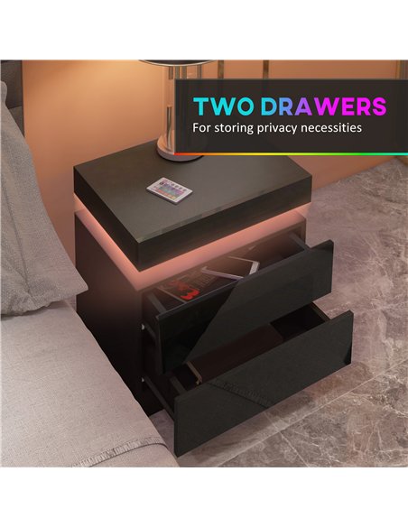 HOMCOM High Gloss Front Bedside Tables Set of 2, Nightstands with RGB LED Light and 2 Drawers, Chest of Drawers for Bedroom, Liv - pic 193437 | FastDaddyshop