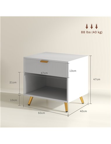 HOMCOM Bedside Tables Set of 2, Bedside Cabinets With Drawer and Open Compartment, Nightstands With Handle for Bedroom, Living R