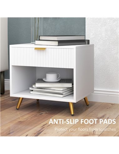 HOMCOM Bedside Tables Set of 2, Bedside Cabinets With Drawer and Open Compartment, Nightstands With Handle for Bedroom, Living R