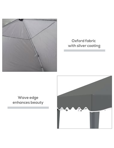 Outsunny 3x3m Pop Up Gazebo with Carry Bag, Wave Edge, Grey