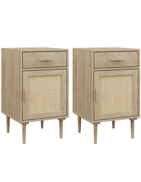 HOMCOM Bedside Tables Set of 2, Rattan Side Tables with Drawer, Cabinet and Adjustable Shelf, Boho Bedside Cabinets with Storage - pic 193450 | FastDaddyshop