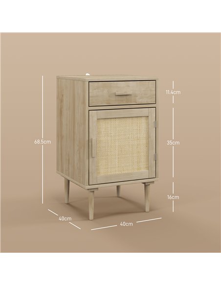 HOMCOM Bedside Tables Set of 2, Rattan Side Tables with Drawer, Cabinet and Adjustable Shelf, Boho Bedside Cabinets with Storage - pic 193452 | FastDaddyshop
