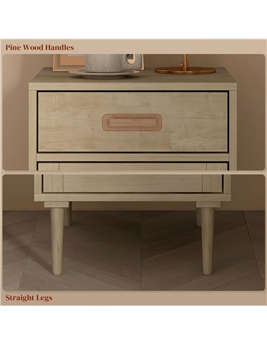 HOMCOM Bedside Tables Set of 2, Rattan Side Tables with Drawer, Cabinet and Adjustable Shelf, Boho Bedside Cabinets with Storage